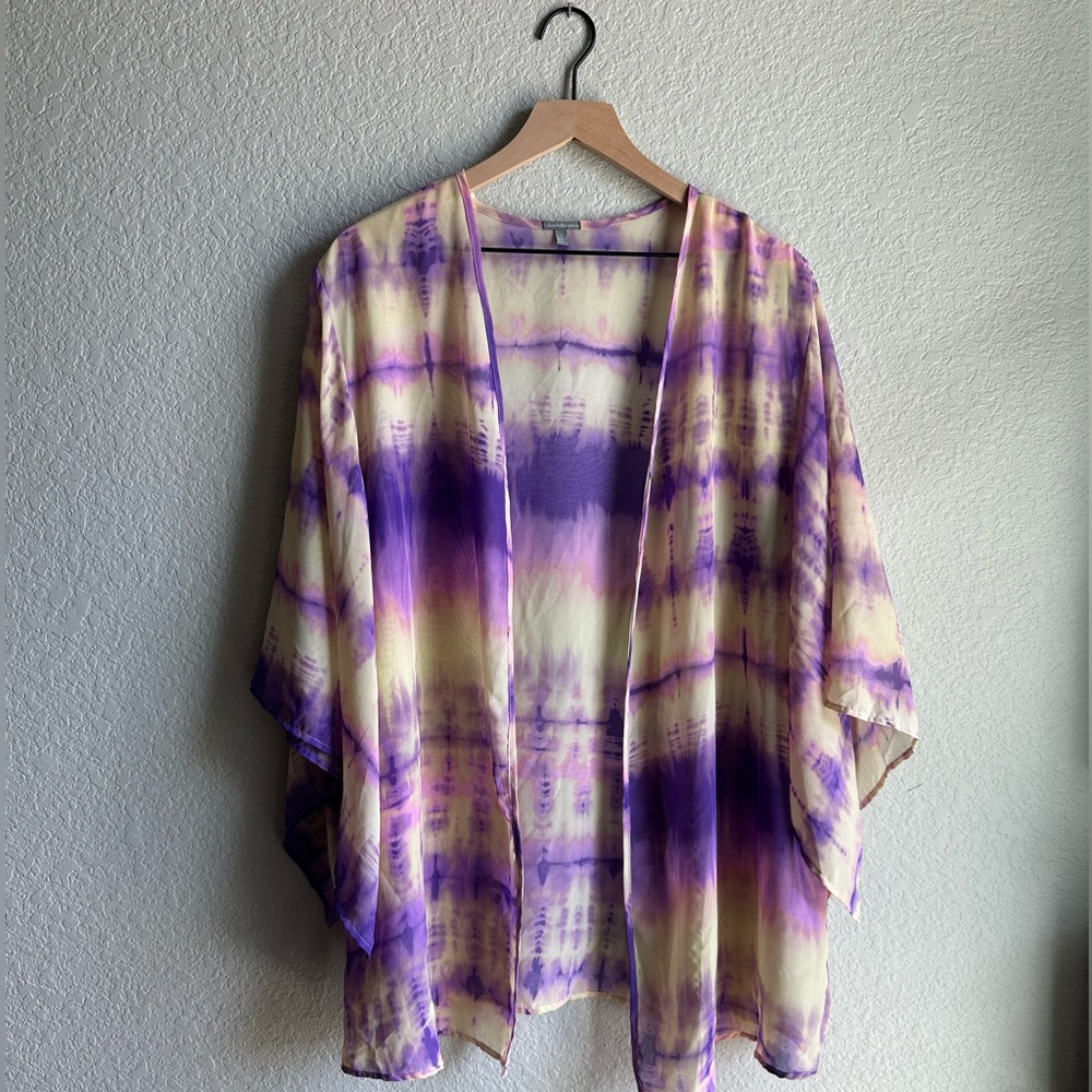 💜Charlotte Russe Purple Tie Dye Flutter Sleeve Kimono Top